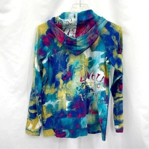 Additions by Chicos Women’s Lightweight Jacket 0 Blue Patterned Zip Up Hooded - Picture 3 of 12